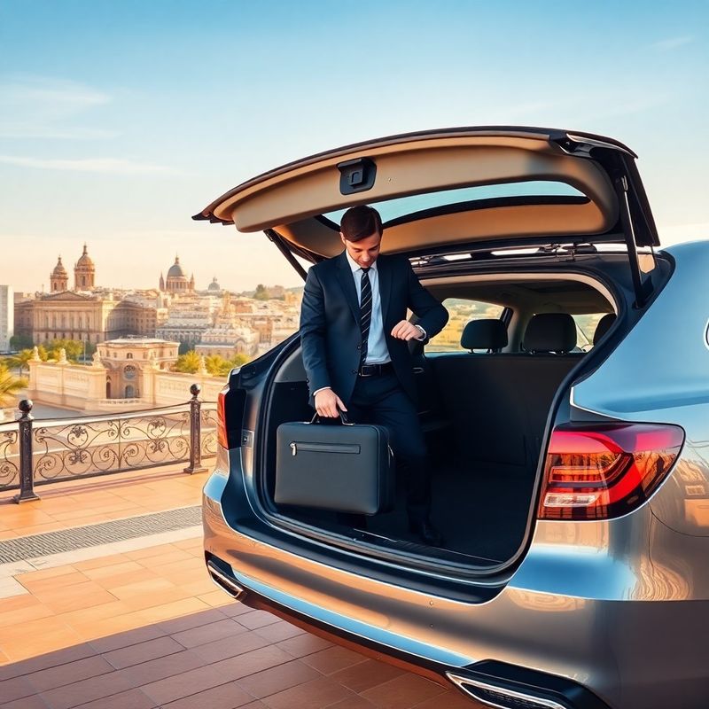 Profesional cargando el equipaje en una berlina para un viaje largo