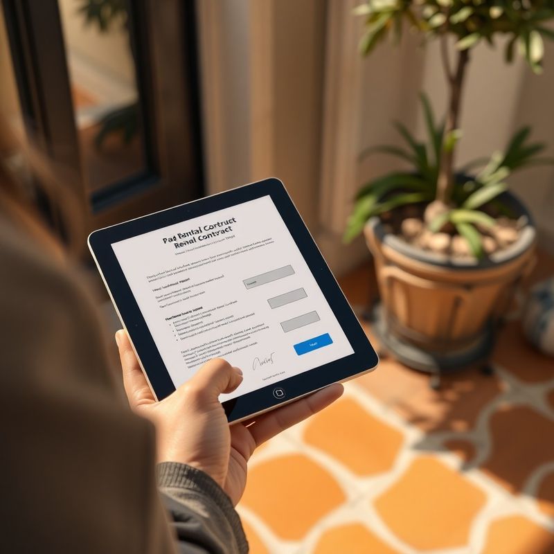 Firma de contrato de alquiler en una tablet en el punto de entrega